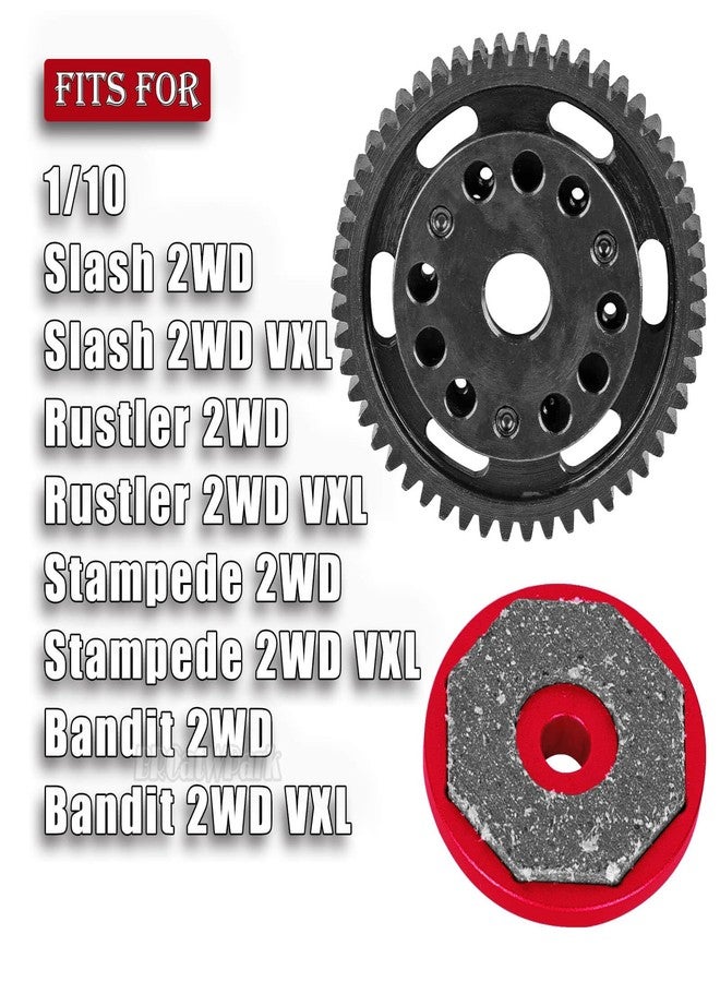 تروس RC 53T محفزة، قطع غيار مُحسّنة 0.8Mod لسيارات 1/10 Slash 2WD (VXL)/Stampede 2WD (VXL)/Rustler 2WD (VXL)/Bandit 2WD (VXL)، قابض انزلاقي معدني فولاذي شديد التحمل من BRCatWPark، أحمر - Image 2